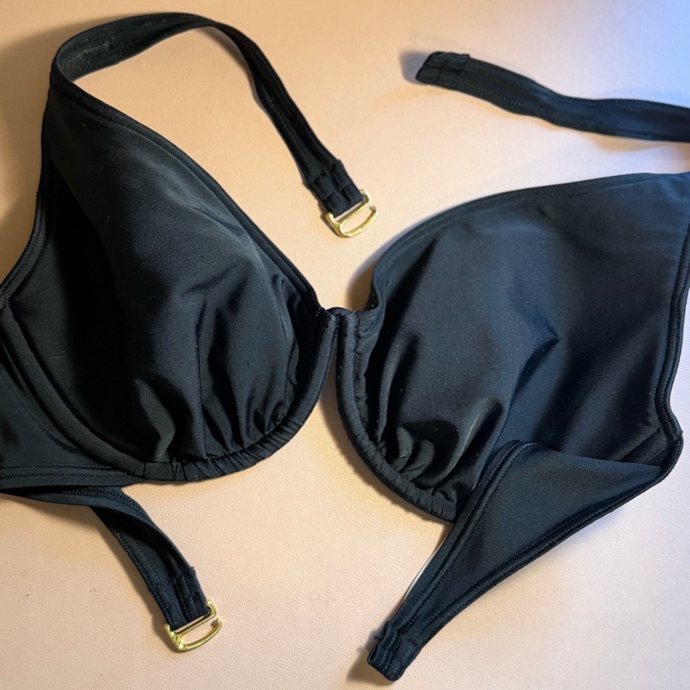 Victoria's Secret Black Halter Bikini Top 36D Underwire Swim Top Adjustable - Picture 4 of 9